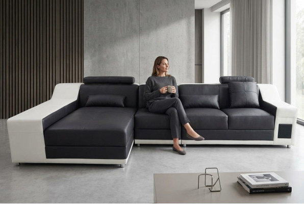 Esquina de cuero Moderno XXL sofá Chaise Longue de cuero Sofá en forma de L B2017B