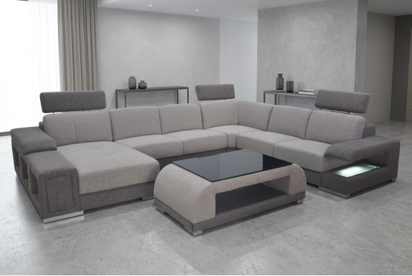Esquina Tela Moderna Sofá XXL Conjunto de Salón Textil en Forma de U B2015 Tela + Mesa
