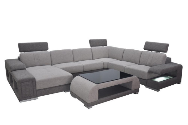Esquina Tela Moderna Sofá XXL Conjunto de Salón Textil en Forma de U B2015 Tela + Mesa