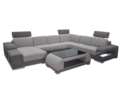Esquina Tela Moderna Sofá XXL Conjunto de Salón Textil en Forma de U B2015 Tela + Mesa
