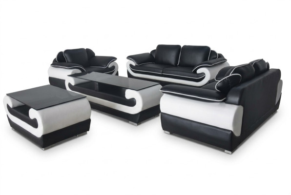 Sofá Sofá Asiento Acolchado Conjunto Completo de Cuero 3+2+1 Sofás Diseñador
