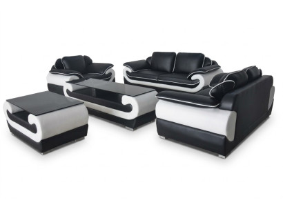 Sofá Sofá Asiento Acolchado Conjunto Completo de Cuero 3+2+1 Sofás Diseñador