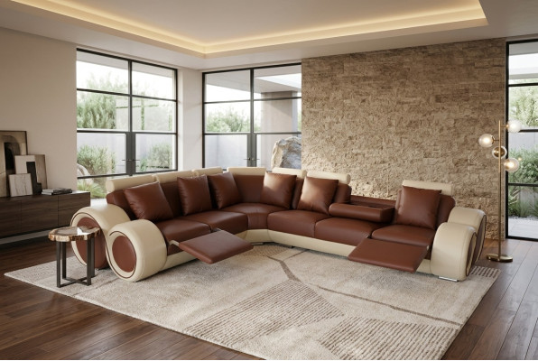 Diseño Cuero Acolchado XXL Sofá Sala de estar Sofá Diseñador Esquina Conjunto.