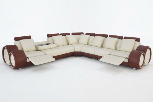 Diseño XXL de cuero, asientos acolchados, sofá esquinero de sala de estar de diseñador.