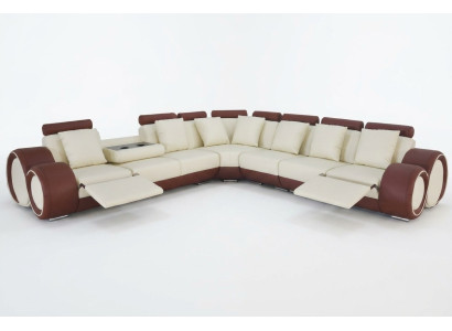 Diseño XXL de cuero, asientos acolchados, sofá esquinero de sala de estar de diseñador.