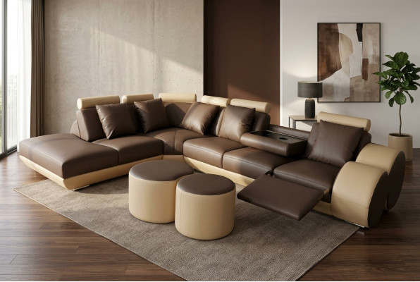 XXL Sofá Grande Eck Sofa de Cuero Juego de Esquina Paisaje Tapicería Sala Forma en L