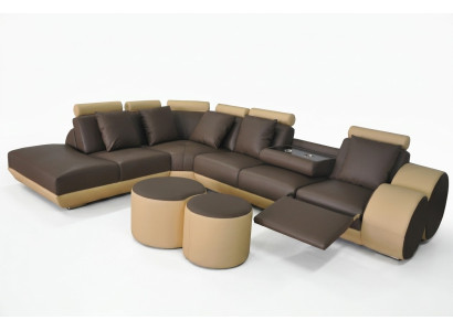 XXL Sofá Grande Eck Sofa de Cuero Juego de Esquina Paisaje Tapicería Sala Forma en L