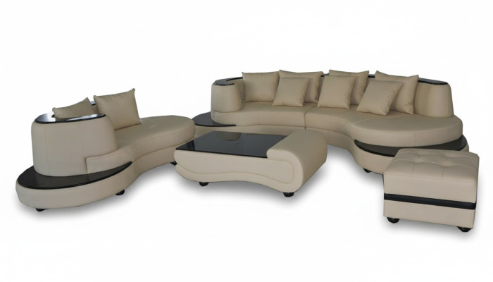 Luxus Wohn-Eckleder-Garnitur Landschaftspolster XXL Big Sofa en forma de U + chaise + mesa