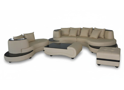 Luxus Wohn-Eckleder-Garnitur Landschaftspolster XXL Big Sofa en forma de U + chaise + mesa