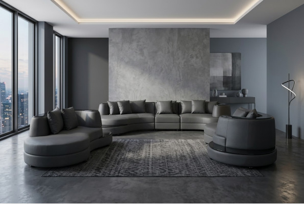 Lujo Sala Esquina Cuero Conjunto Decorativo Paisaje Esquina Sofá Grande XXL