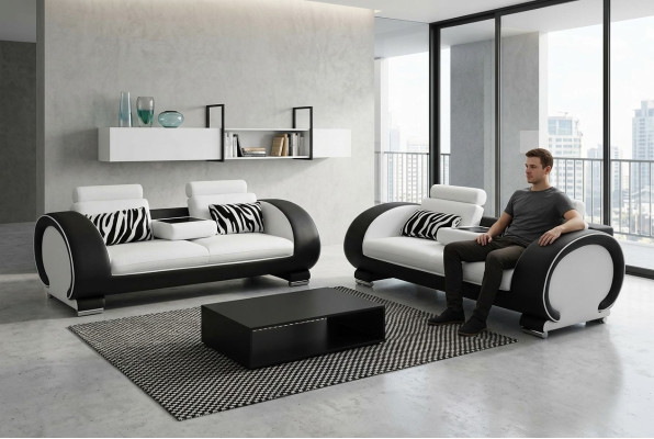 Sofá sofá asiento acolchado juego completo conjunto de 3+3 sofás sofás de diseñador en cuero