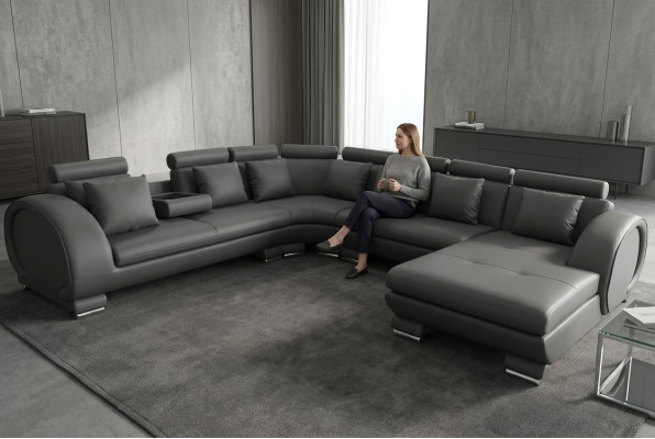 Sofá de esquina de cuero, sofá, tapizado, asiento, apartamento, diseño, XXL, forma de U