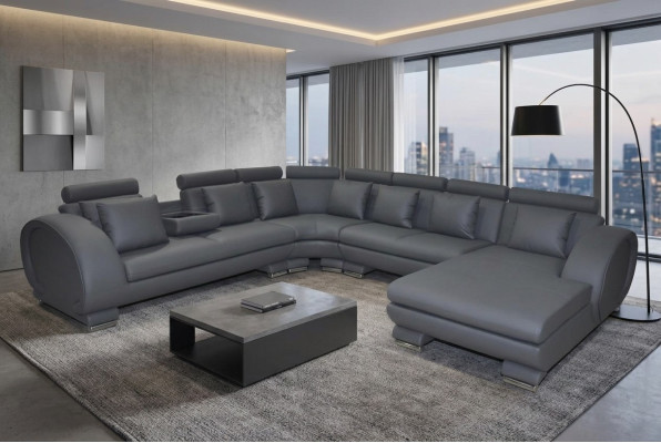Sofá de esquina de cuero, sofá, tapizado, asiento, apartamento, diseño, XXL, forma de U