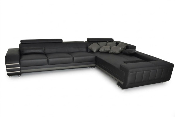 Sofá de esquina de cuero tapizado con conjunto de asientos, diseño de salón XXL.