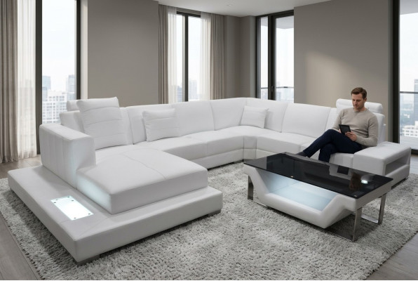 Sofá de cuero de esquina de sofá acolchado en forma de U diseño de salón