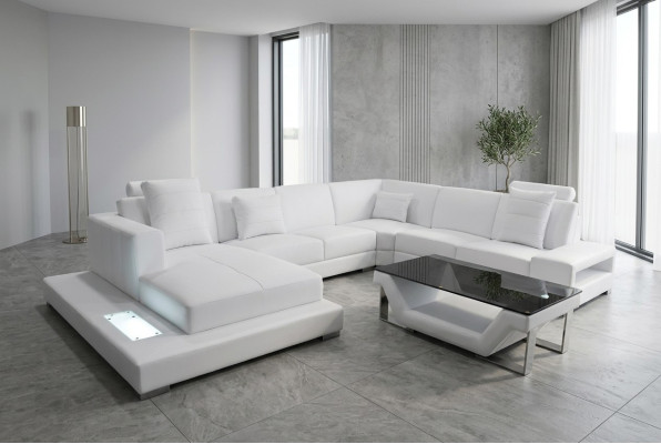 Sofá de cuero de esquina de sofá acolchado en forma de U diseño de salón