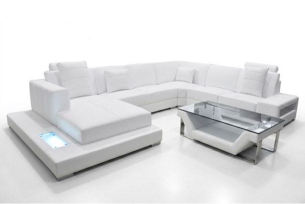 Sofá de cuero de esquina de sofá acolchado en forma de U diseño de salón