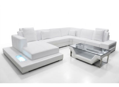 Sofá de cuero de esquina de sofá acolchado en forma de U diseño de salón