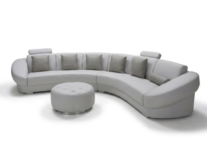 Sofá de esquina acolchado en forma de U de cuero, conjunto de salón de gran tamaño + taburete