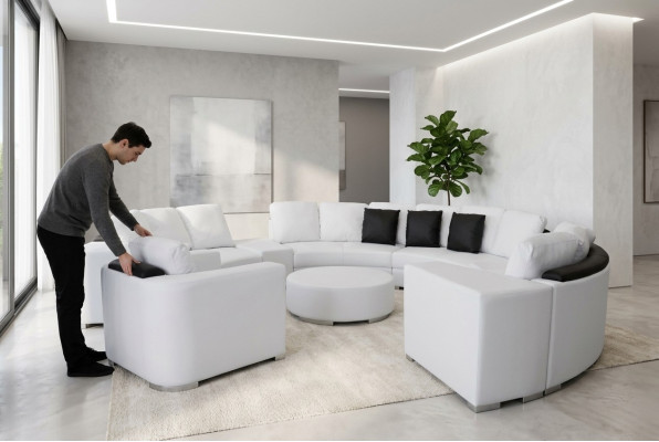 Sofá esquinero redondo Couch XXL Gran sofá redondo Sofá en forma de U Sofá redondo Acogedor Nuevo