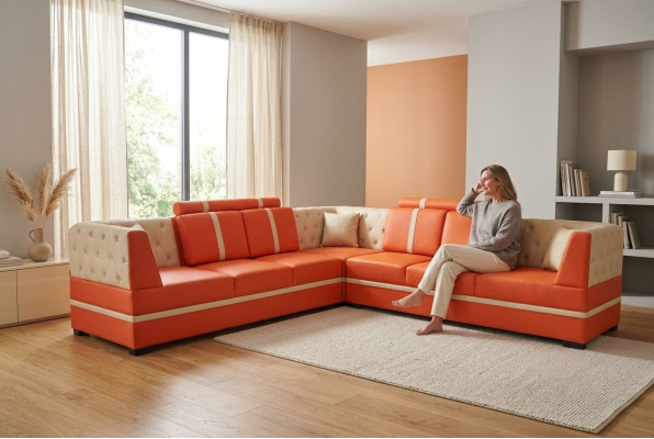 Sofá de esquina, sofá, cojines de esquina, sala de estar, paisaje, decoración de diseño, sofás.