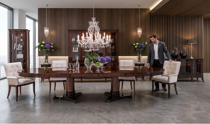 Luxus conjunto de sala de estar y comedor de 8 piezas con mesa, aparador, sillas y vitrina