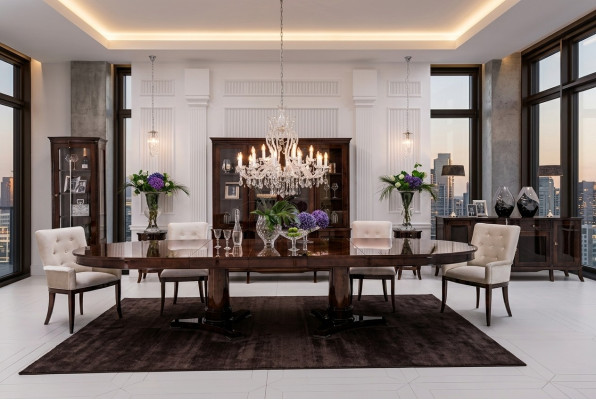 Luxus conjunto de sala de estar y comedor de 8 piezas con mesa, aparador, sillas y vitrina