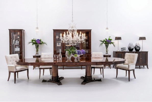 Luxus conjunto de sala de estar y comedor de 8 piezas con mesa, aparador, sillas y vitrina