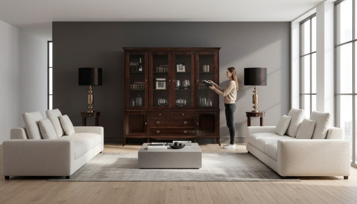 Armario de pared Aparador de madera estilo barroco Brillo alto Buffet Vitrina Armario