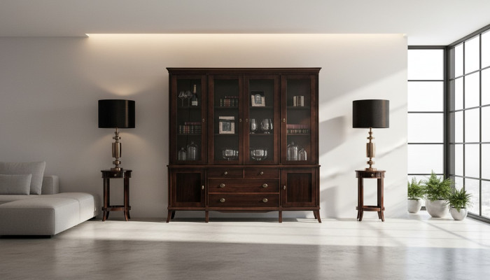 Armario de pared Aparador de madera estilo barroco Brillo alto Buffet Vitrina Armario