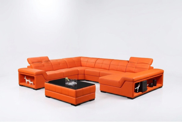 Juego XXL, sala de estar de diseño, sofá esquinero, sofá, sillón en forma de U, mesa de cuero, nuevo.
