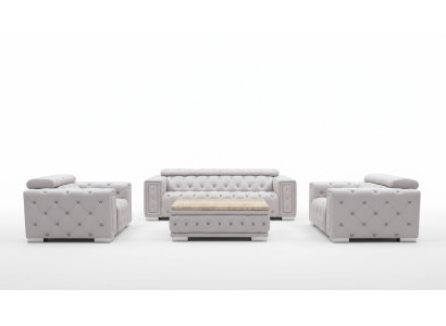 Sofá conjunto de cuero acolchado diseño Chesterfield 3+2+1 set 9914 nuevo