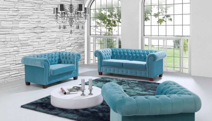 Conjunto de sofás Chesterfield 2+1 con tapizado nuevo.