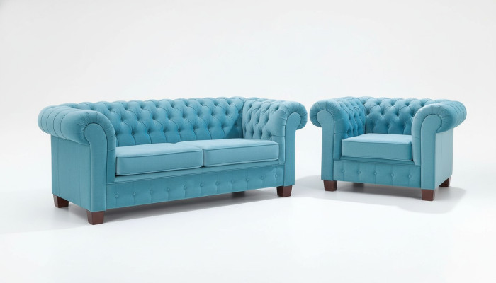 Conjunto de sofás Chesterfield 2+1 con tapizado nuevo.