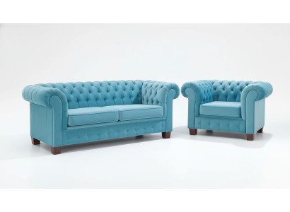 Conjunto de sofás Chesterfield 2+1 con tapizado nuevo.