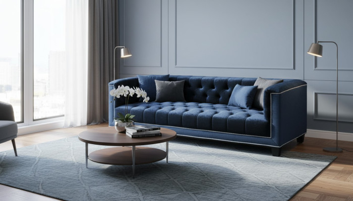 Elegante diseño sofá acolchado Chesterfield sofá sofás de tres plazas terciopelo