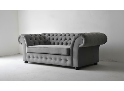 Sofá de 3 plazas de tela, diseño moderno de sofá tapizado en textil, gris Chesterfield.