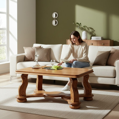 Mesa de madera real Mesa de café clásica Mesa auxiliar de sofá Madera hecha a mano