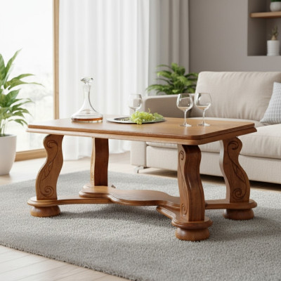 Mesa de madera real Mesa de café clásica Mesa auxiliar de sofá Madera hecha a mano