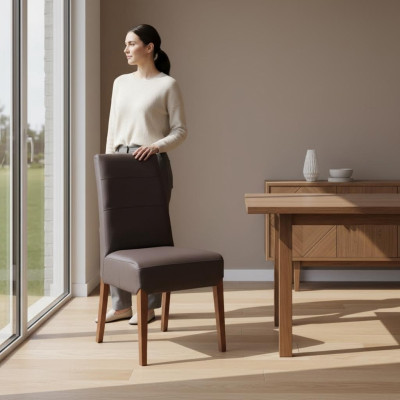Conjunto de 4 sillas de madera maciza y cuero para comedor, sillas de diseño para comedor.
