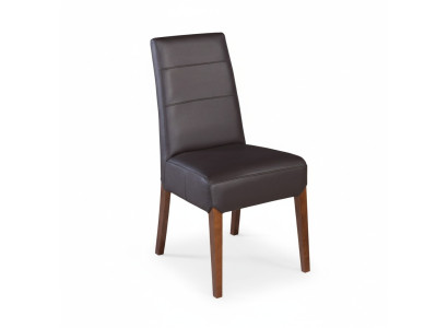 Conjunto de 6 sillas de comedor de cuero y madera maciza de diseñador.