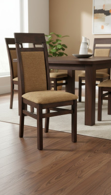 Silla 6x Sillas Grupo de sillas de comedor y sala de estar de madera con respaldo de tela de cuero.