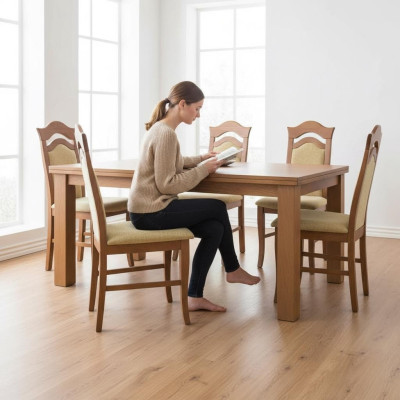 Grupo de comedor, diseño de silla, juego de 4 sillas con respaldo y asiento acolchado, macizo.