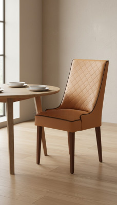 Conjunto de 4 sillas de diseño de cuero con respaldo acolchado para el comedor de madera.