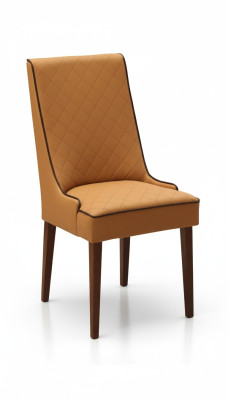 Establece 8 sillas de diseño de cuero con respaldo acolchado para comedor de madera.
