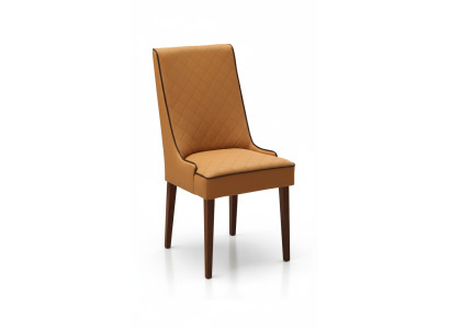 Establece 8 sillas de diseño de cuero con respaldo acolchado para comedor de madera.