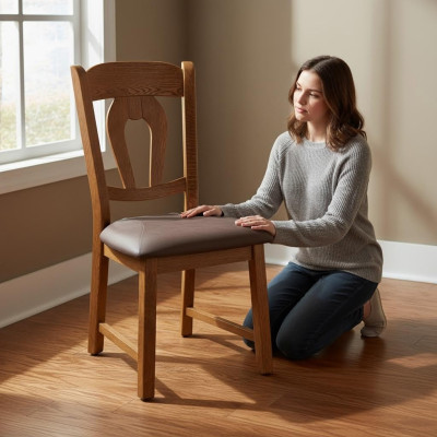 Silla de madera maciza con brazos tela de madera. Sillas de diseño de comedor para hostelería.