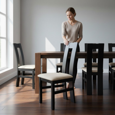 Juego de sillas de diseño 2x Silla de madera con tapiz textil Sillas de comedor de tela para restaurantes