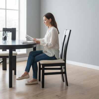 Diseño Set 4x Silla de madera con tela acolchada Sillas de comedor tapizadas en tela para la hostelería.