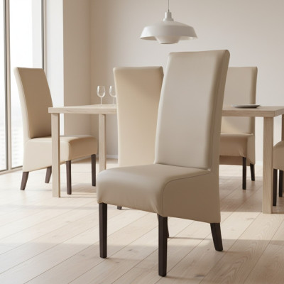 Diseño Sillón de respaldo Silla Madera Cuero Tapizado Comedor Textil Silla de restaurante